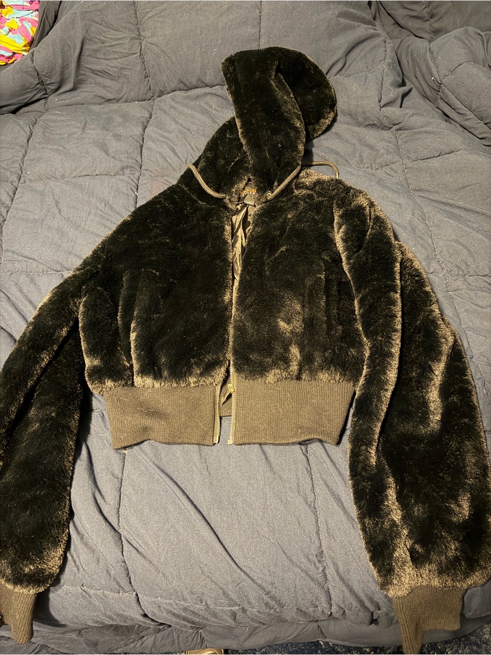 Crop Faux-Fur Hooded Jacket worn once